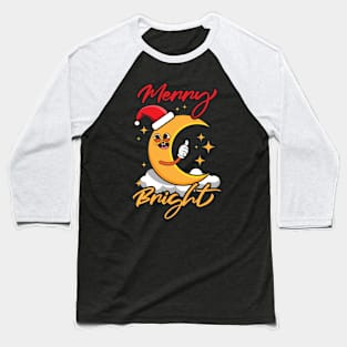 Illustration of a crescent moon with a Christmas hat Baseball T-Shirt